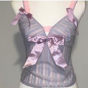 •Sophie B. Mesh Pink & Purple Vertically Striped Silky Bow Tank•